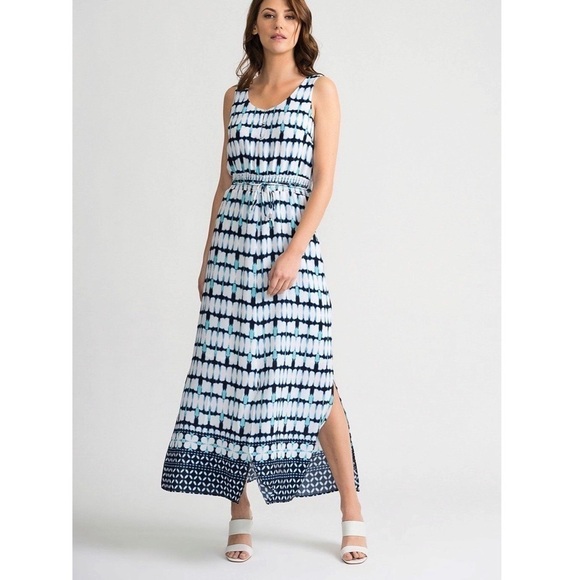 Joseph Ribkoff Vanilla Midnight Blue Tie Dye Sleeveless Maxi Dress Size 6 - Picture 2 of 11